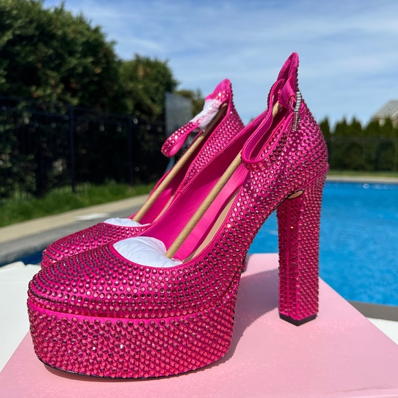 NWT Antonio Melani Hot Pink Size 10 Rhinestone Platform Pumps - Picture 10 of 12